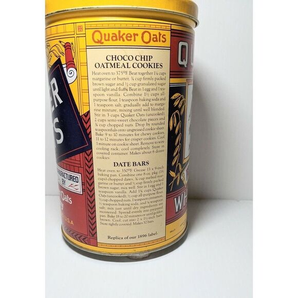 Vintage Quaker Rolled White Oats Tin Canister 1992 Stamp on 1984 Ltd Edition - Picture 2 of 9
